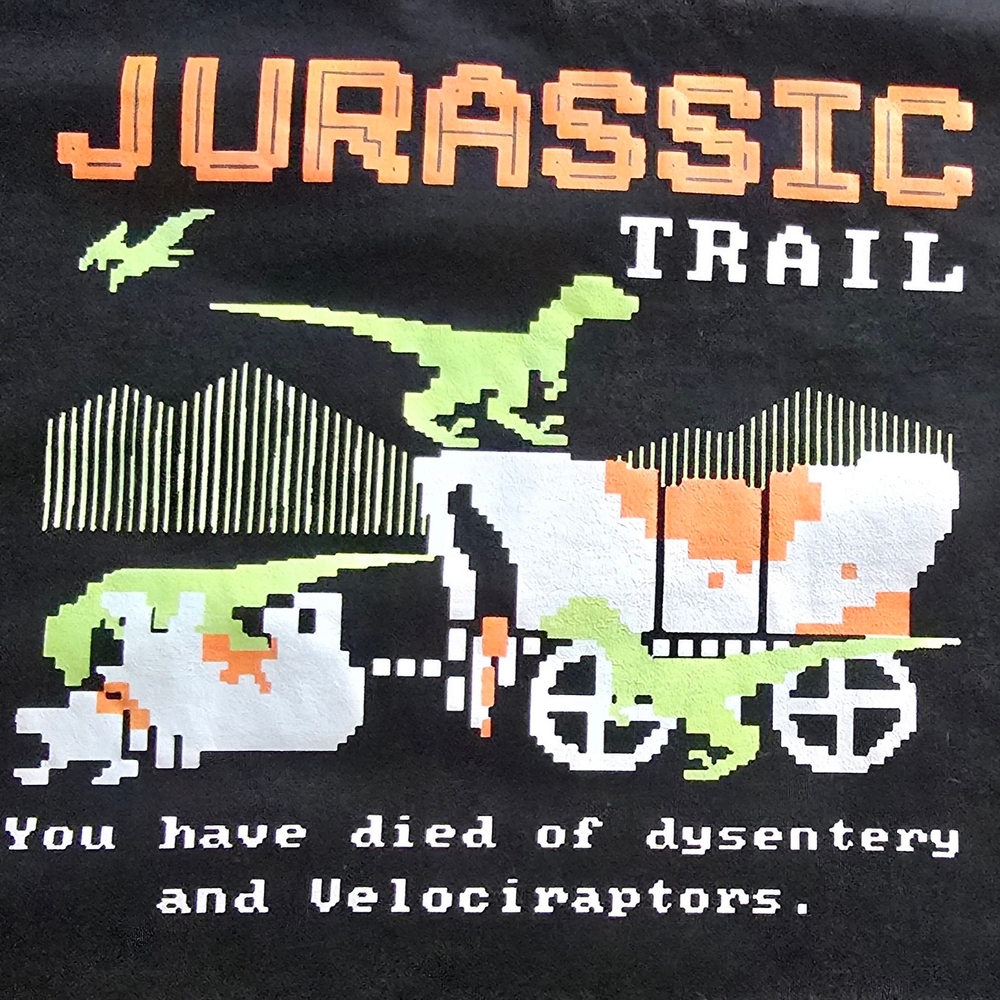🦖🎮 Jurassic Trail Funny Graphic Tee XL Black Dinosaur Gamer Humor Shirt Retro - Picture 3 of 8